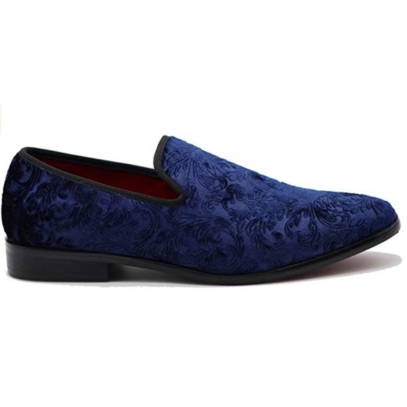 Men's Vintage Velvet Flower Designer Dress Loafers Slip On Classic Tuxedo 35 blu - Picture 6 of 7